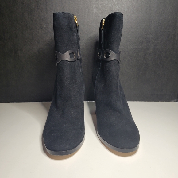 RLL Ralph Lauren Women 6 Boots Abigael Black Suede Zip Calf High Block Heel Edgy - Picture 8 of 15